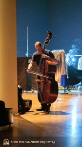 Backstage, Principal Double Bassist Juraj Kukan also found a good spot to practice.
